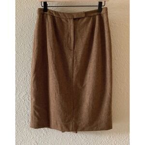 VTG Lauren Ralph Lauren Women's 10P Brown Wool Straight Pencil Back Slit Skirt